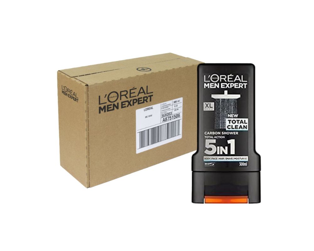 L'Oreal Men Expert 5in1 Total Clean Shower Gel 300ML (Case of 6)