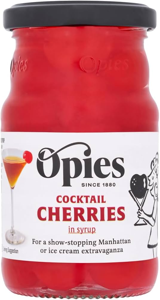 Opies Cocktail Cherries With Maraschino Flavoured Syrup 225G