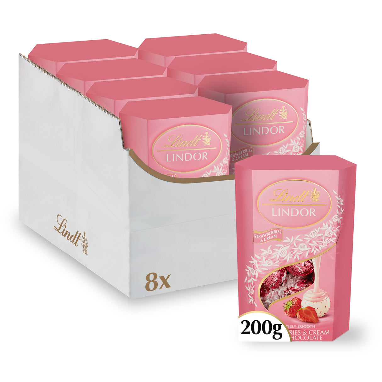 Lindt Lindor Strawberries & Cream Cornet 200G (Case of 8)