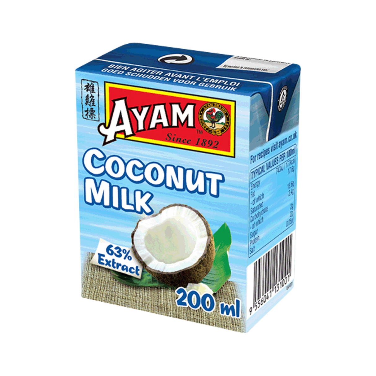 Ayam Premium Coconut Milk Tetra Pack 200ML (Case of 12)