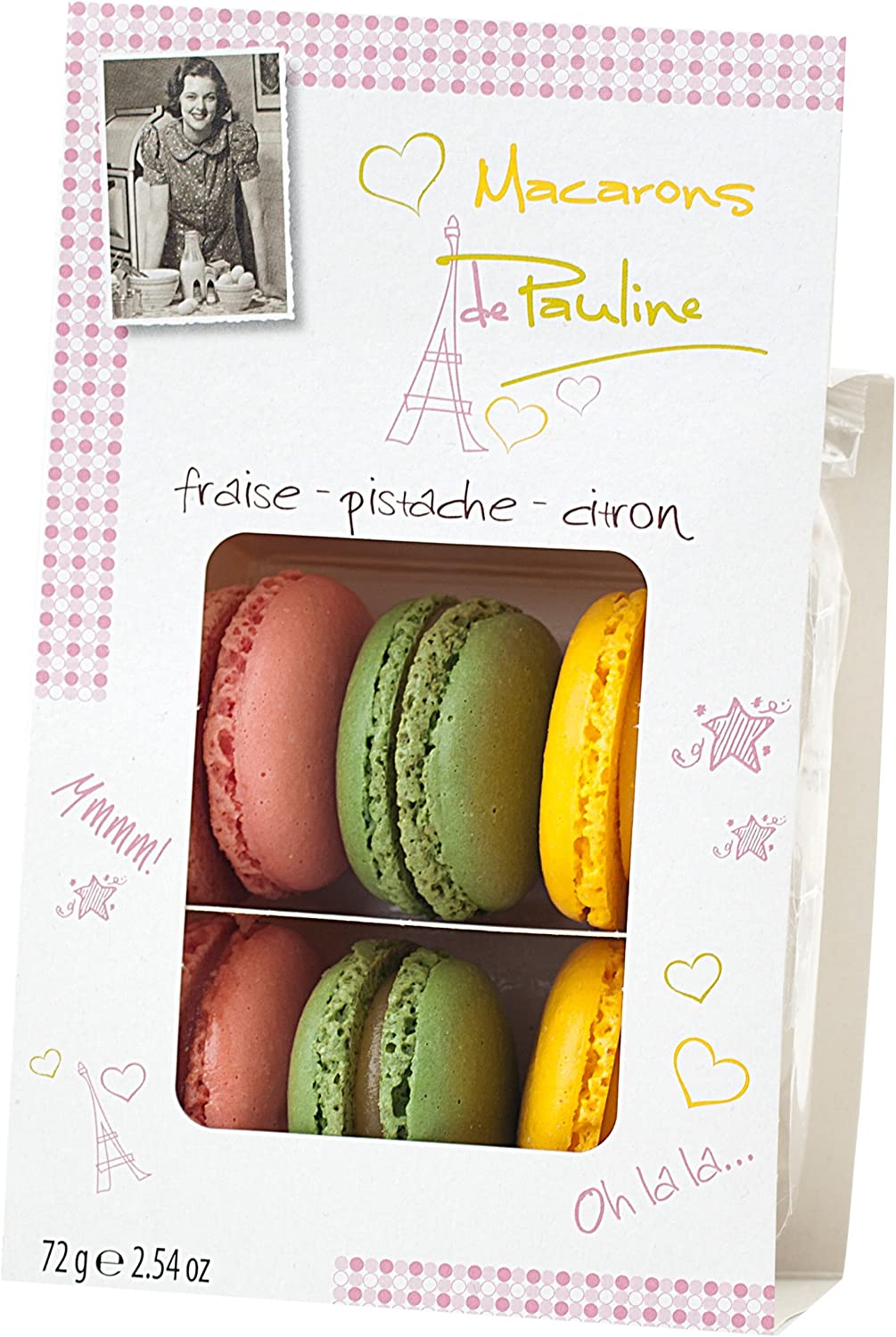 Macarons De Pauline Strawberry, Pistachio & Lemon 72G